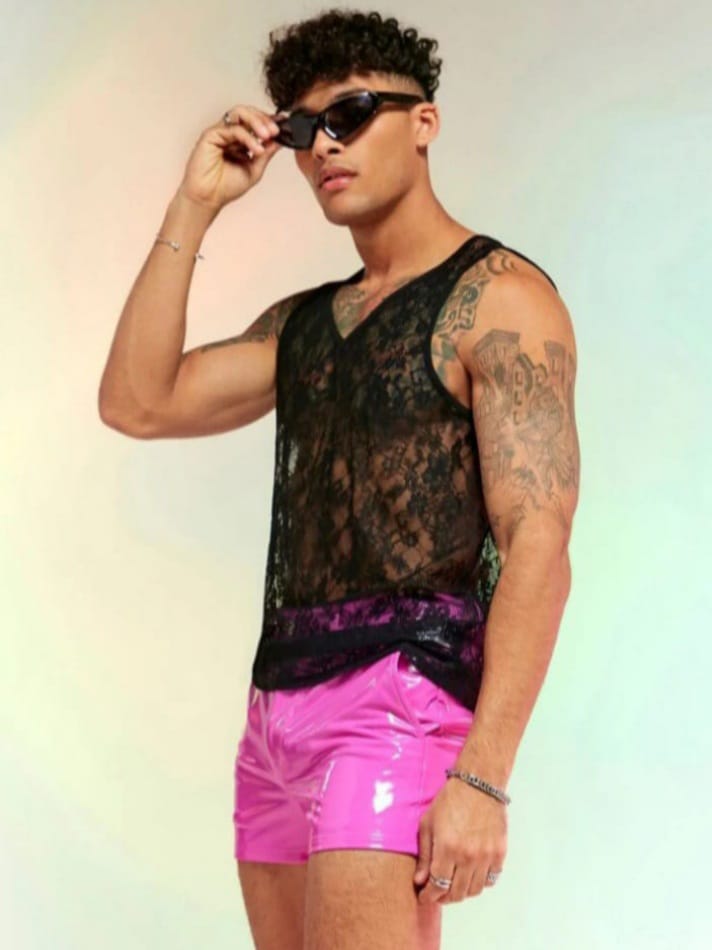 Men's Solid PU Leather Pink Shorts